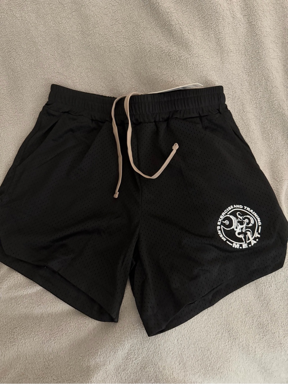 Black Men's Athletic Mesh Shorts with Logo Patch